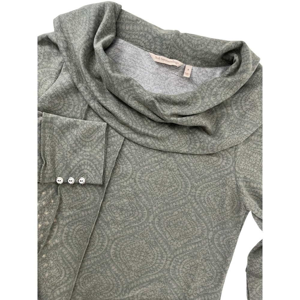 Soft Surroundings Sage Green Paisley Cowl Neck Tunic Top Button Cuff Small 2FU20